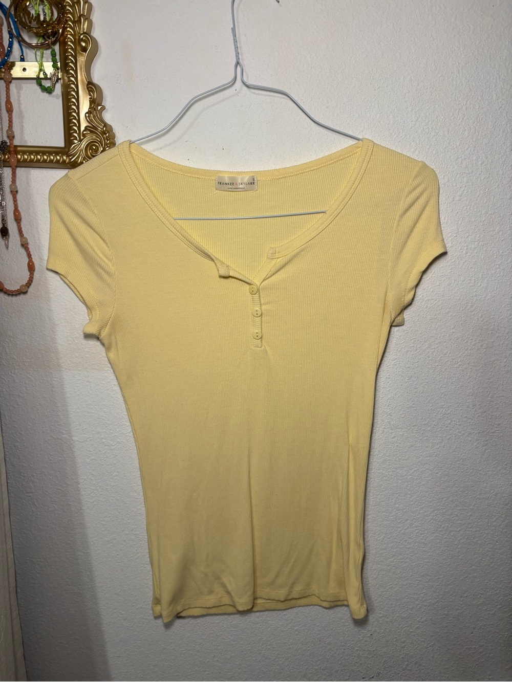 Lemon Ribbed Henley Short Sleeve Tee